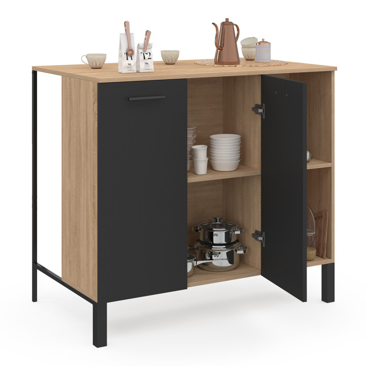 Tavolo bar ad isola da 100 cm con piano in legno nero e faggio - CINA | ID Market