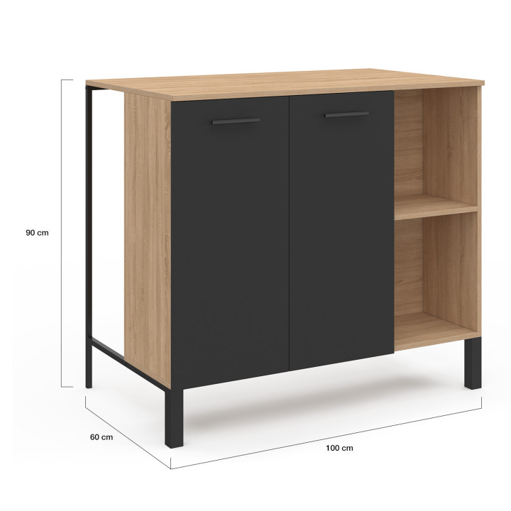 Tavolo bar ad isola da 100 cm con piano in legno nero e faggio - CINA | ID Market