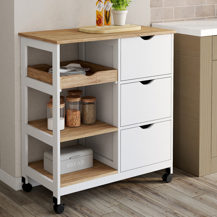 Credenza smontabile con 3 cestini e 1 vassoio bianco e faggio 76 cm - MUNA | ID Market
