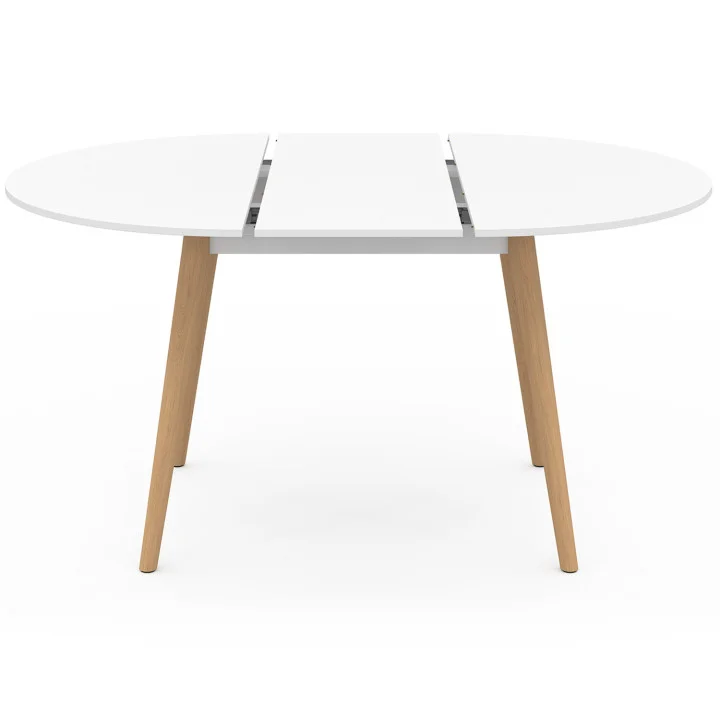 Tavolo da pranzo rotondo allungabile 4-8 persone gamba in legno bianco 110 - 150 cm - ANGELA | ID Market