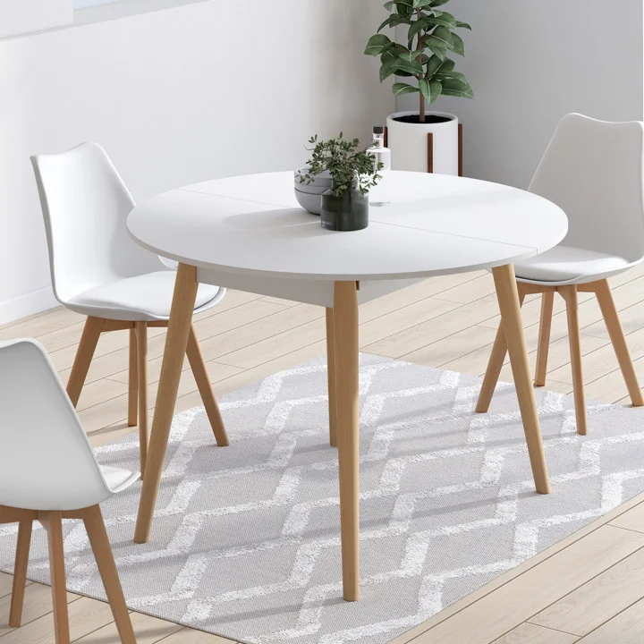 Tavolo da pranzo rotondo allungabile 4-8 persone gamba in legno bianco 110 - 150 cm - ANGELA | ID Market