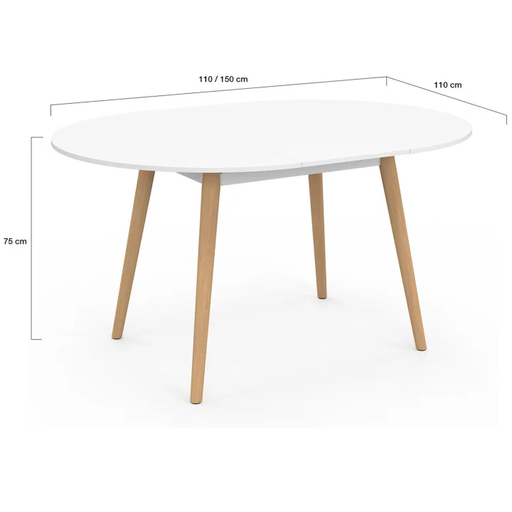 Tavolo da pranzo rotondo allungabile 4-8 persone gamba in legno bianco 110 - 150 cm - ANGELA | ID Market