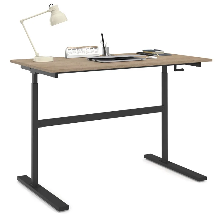 Scrivania dritta con manovella regolabile in altezza 70 - 120 cm in legno di faggio e nero - JEANNE | ID Market