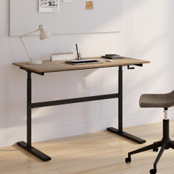 Scrivania dritta con manovella regolabile in altezza 70 - 120 cm in legno di faggio e nero - JEANNE | ID Market