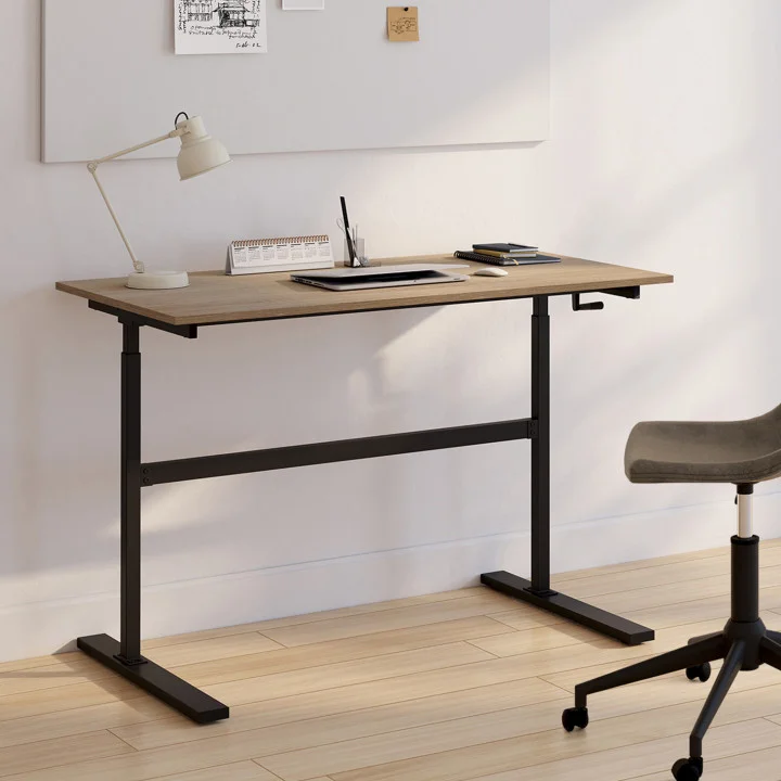 Scrivania dritta con manovella regolabile in altezza 70 - 120 cm in legno di faggio e nero - JEANNE | ID Market