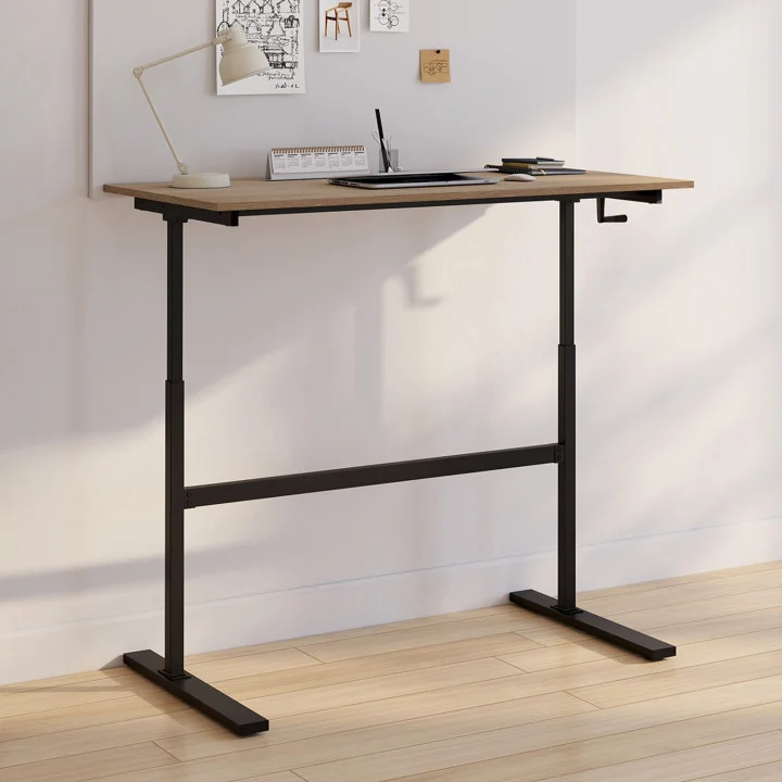 Scrivania dritta con manovella regolabile in altezza 70 - 120 cm in legno di faggio e nero - JEANNE | ID Market