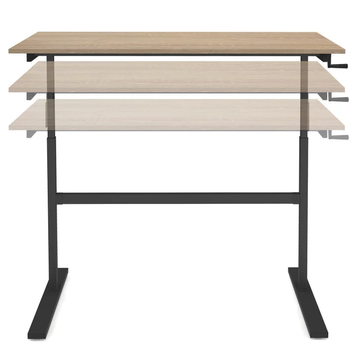 Scrivania dritta con manovella regolabile in altezza 70 - 120 cm in legno di faggio e nero - JEANNE | ID Market
