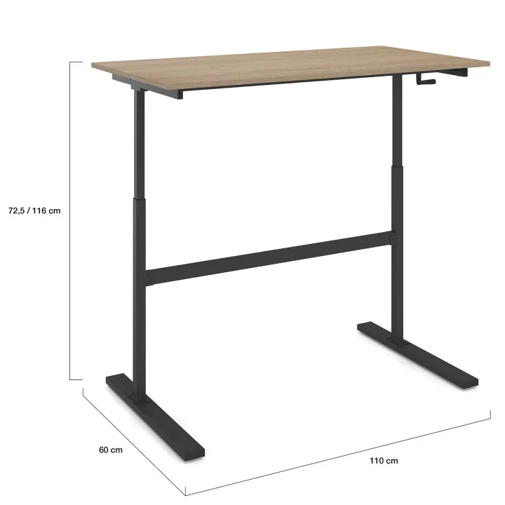 Scrivania dritta con manovella regolabile in altezza 70 - 120 cm in legno di faggio e nero - JEANNE | ID Market