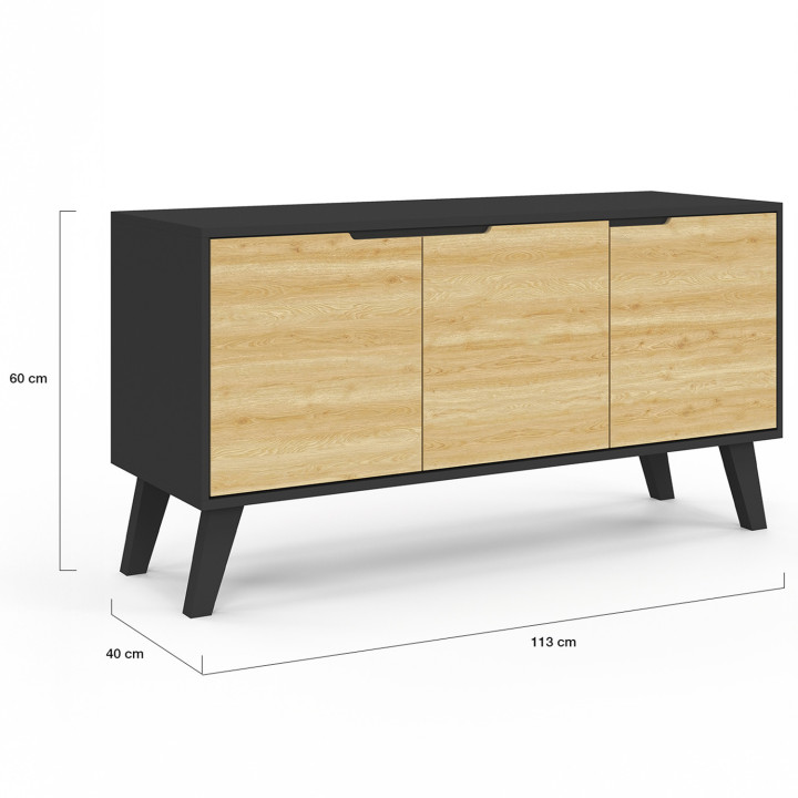 Credenza bassa scandinava, nera 113 cm - FINN | Zen Cart! IDMarket