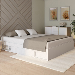 IDMarket Letto Matrimoniale SEASIDE Con Contenitore E Testata - 160x200 Cm - Finitura Faggio