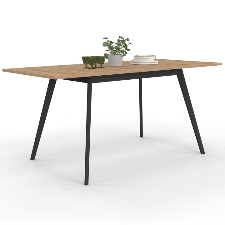 Tavolo scandinavo allungabile con piano in legno e gambe nere economiche - INGA | ID Market
