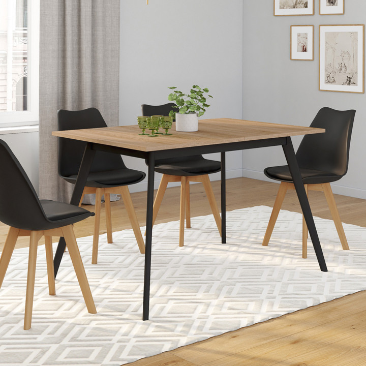Tavolo scandinavo allungabile con piano in legno e gambe nere economiche - INGA | ID Market