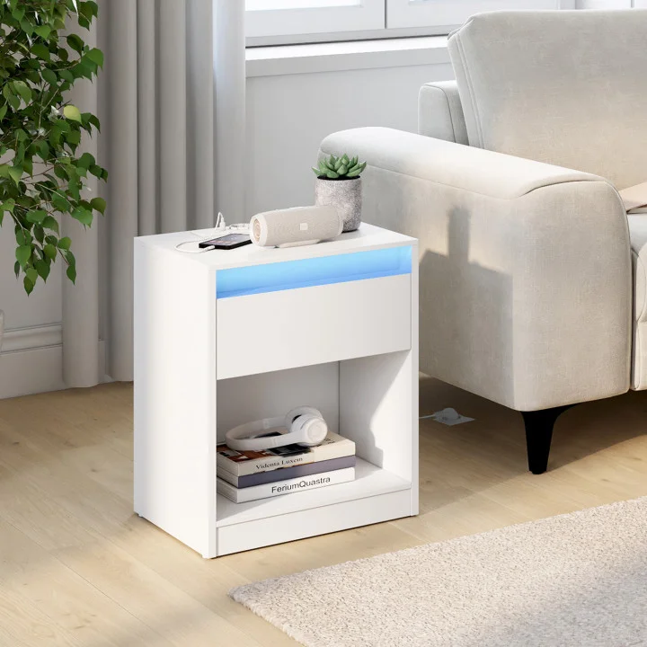 Comodini a LED 1 cassetto e nicchia con stazione di ricarica - TED | ID Market