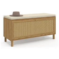 Panca d'ingresso vintage con contenitore per scarpe in canna naturale - HANAE | ID Market