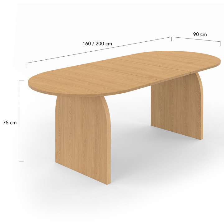Tavolo da pranzo ovale japandi espandibile per 6-10 persone effetto faggio 160 - 200 cm - EDITH | ID Market