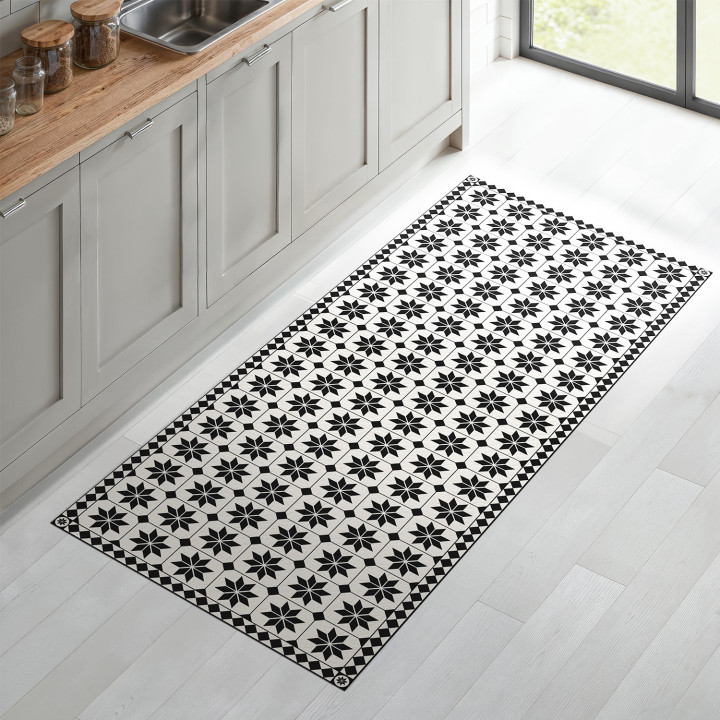 Tappeto vinilico effetto mosaico bianco e nero 66 x 160 cm | ID Market