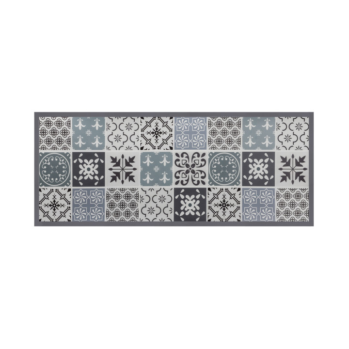 Tappeto vinilico effetto piastrelle in cemento bianco e nero 66 x 160 cm | ID Market