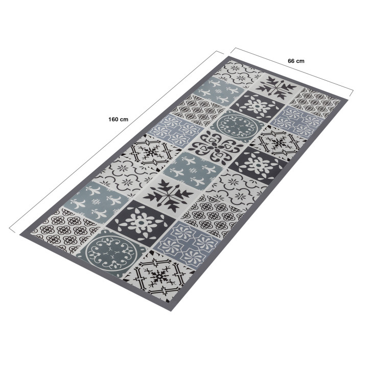 Tappeto vinilico effetto piastrelle in cemento bianco e nero 66 x 160 cm | ID Market