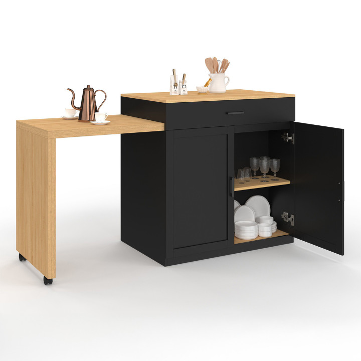 Isola centrale in legno e nero con tavolo da pranzo allungabile - VITO | IDMarket