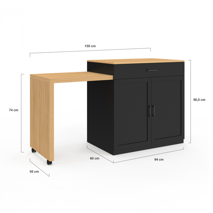 Isola centrale in legno e nero con tavolo da pranzo allungabile - VITO | IDMarket