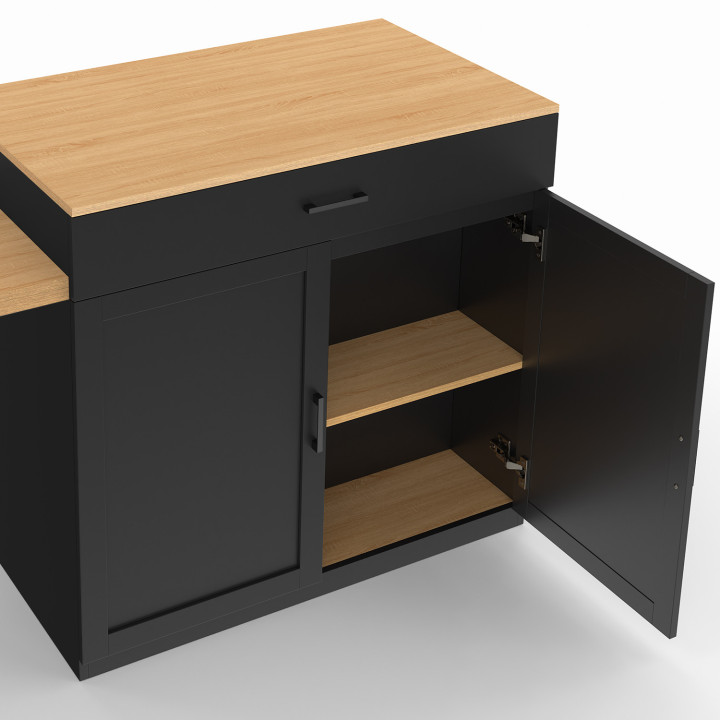 Isola centrale in legno e nero con tavolo da pranzo allungabile - VITO | IDMarket