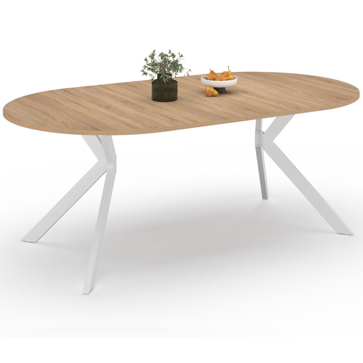 Tavolo da pranzo rotondo allungabile per 4-10 persone, legno e gambe a ragno bianche 110 - 200 cm - ALIX | ID Market