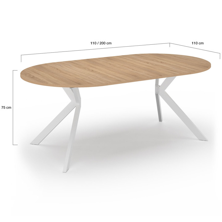 Tavolo da pranzo rotondo allungabile per 4-10 persone, legno e gambe a ragno bianche 110 - 200 cm - ALIX | ID Market