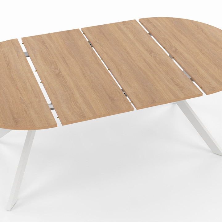 Tavolo da pranzo rotondo allungabile per 4-10 persone, legno e gambe a ragno bianche 110 - 200 cm - ALIX | ID Market