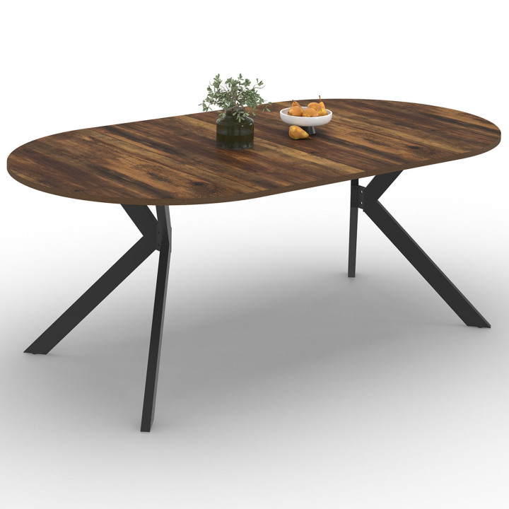 Tavolo da pranzo rotondo allungabile 4-10 persone con gambe a ragno nere e legno scuro 110-200 cm - ALIX | ID Market
