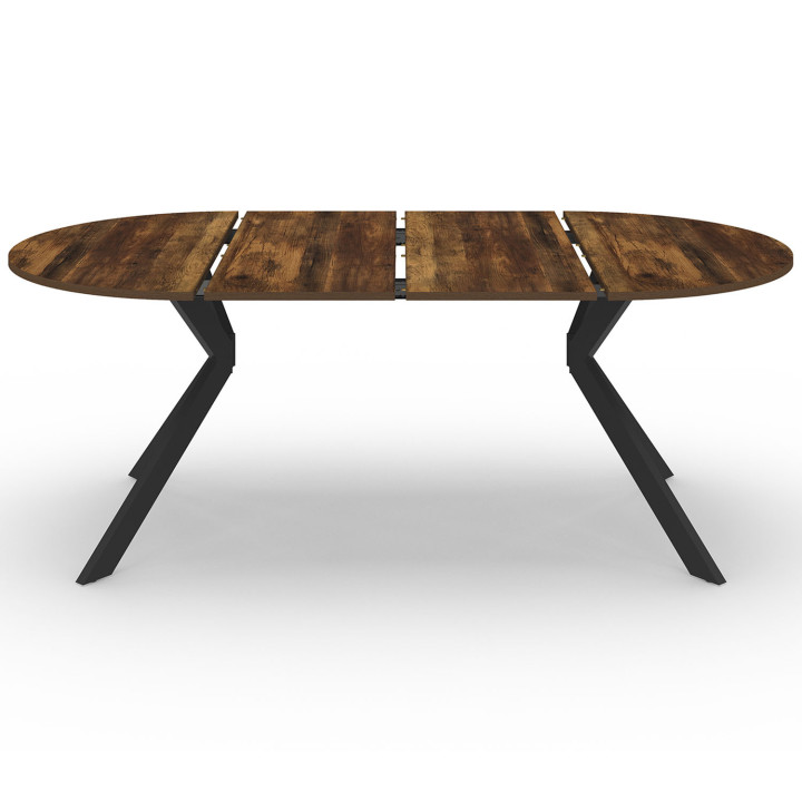 Tavolo da pranzo rotondo allungabile 4-10 persone con gambe a ragno nere e legno scuro 110-200 cm - ALIX | ID Market