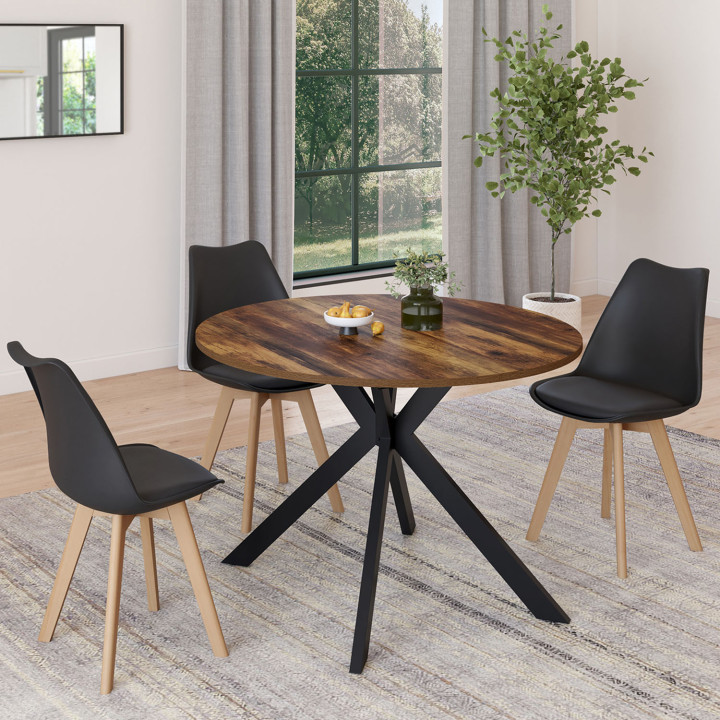 Tavolo da pranzo rotondo allungabile 4-10 persone con gambe a ragno nere e legno scuro 110-200 cm - ALIX | ID Market