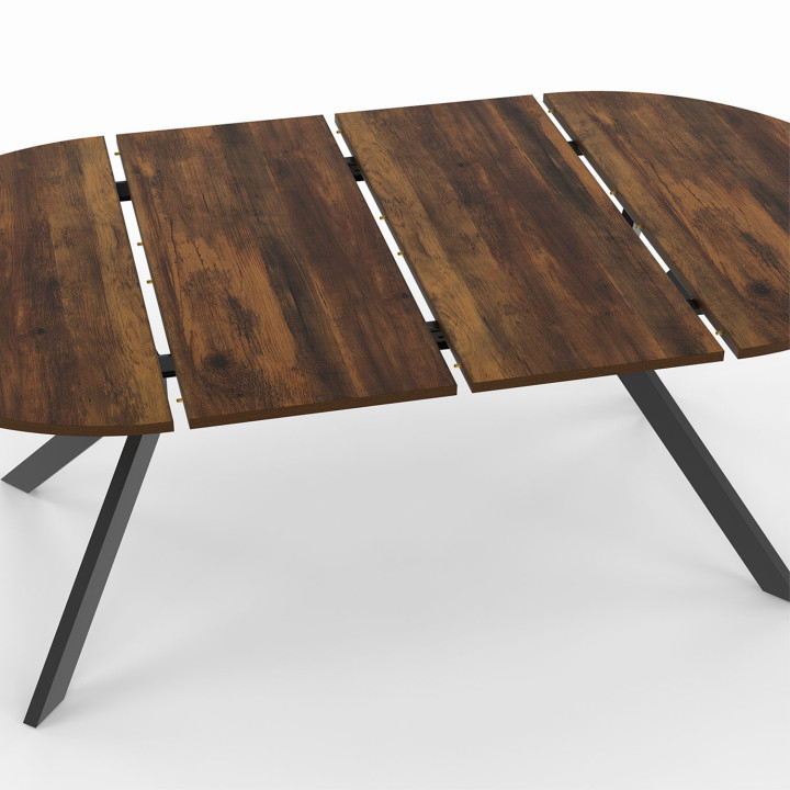 Tavolo da pranzo rotondo allungabile 4-10 persone con gambe a ragno nere e legno scuro 110-200 cm - ALIX | ID Market