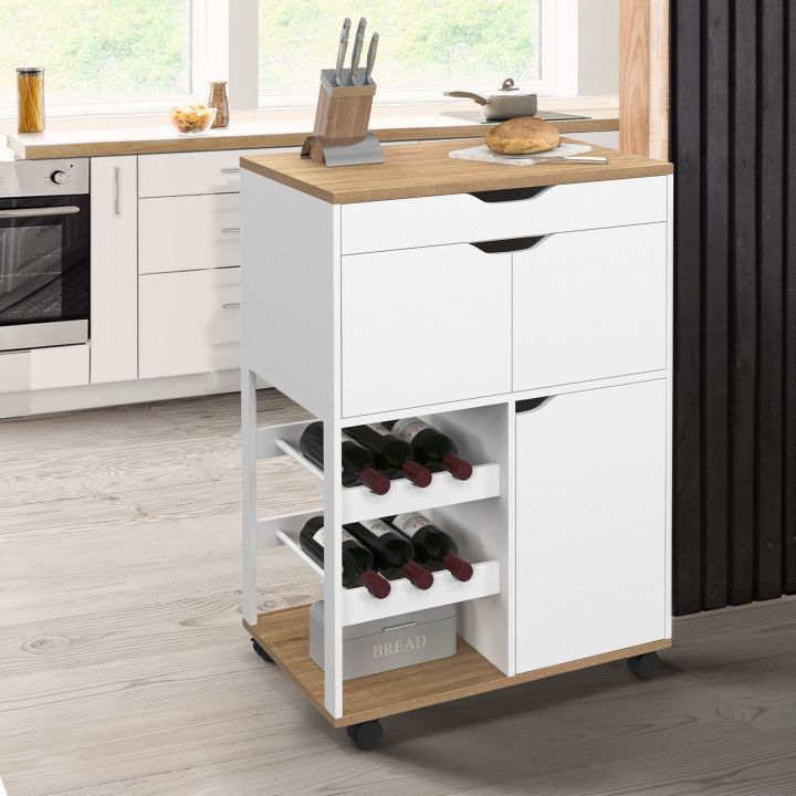Credenza in legno e bianco con armadi e portabottiglie - COSY | ID Market