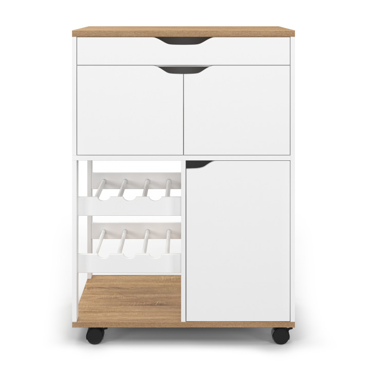 Credenza in legno e bianco con armadi e portabottiglie - COSY | ID Market