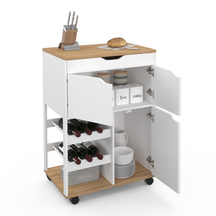 Credenza in legno e bianco con armadi e portabottiglie - COSY | ID Market