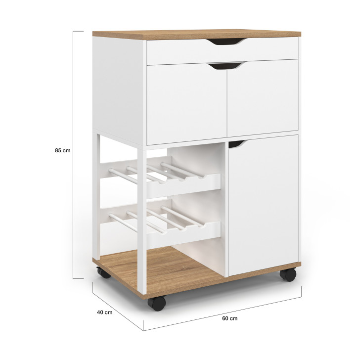 Credenza in legno e bianco con armadi e portabottiglie - COSY | ID Market