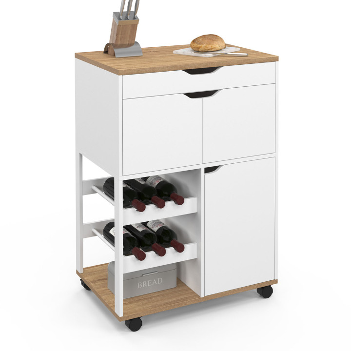 Credenza in legno e bianco con armadi e portabottiglie - COSY | ID Market