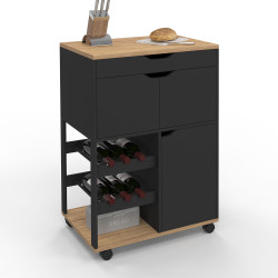 Credenza in legno e nero con armadi e portabottiglie - COSY | ID Market