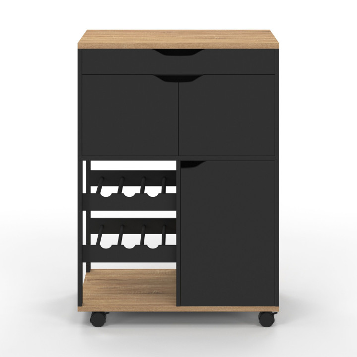 Credenza in legno e nero con armadi e portabottiglie - COSY | ID Market