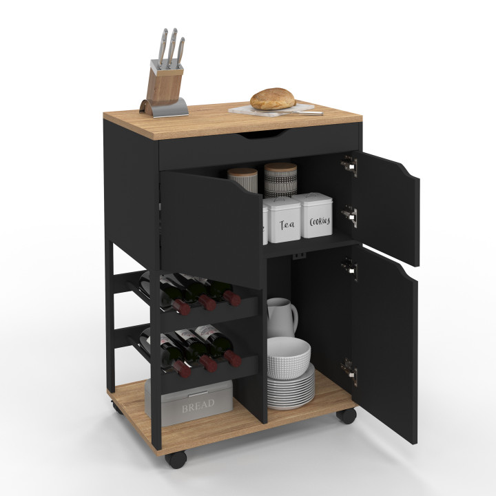 Credenza in legno e nero con armadi e portabottiglie - COSY | ID Market