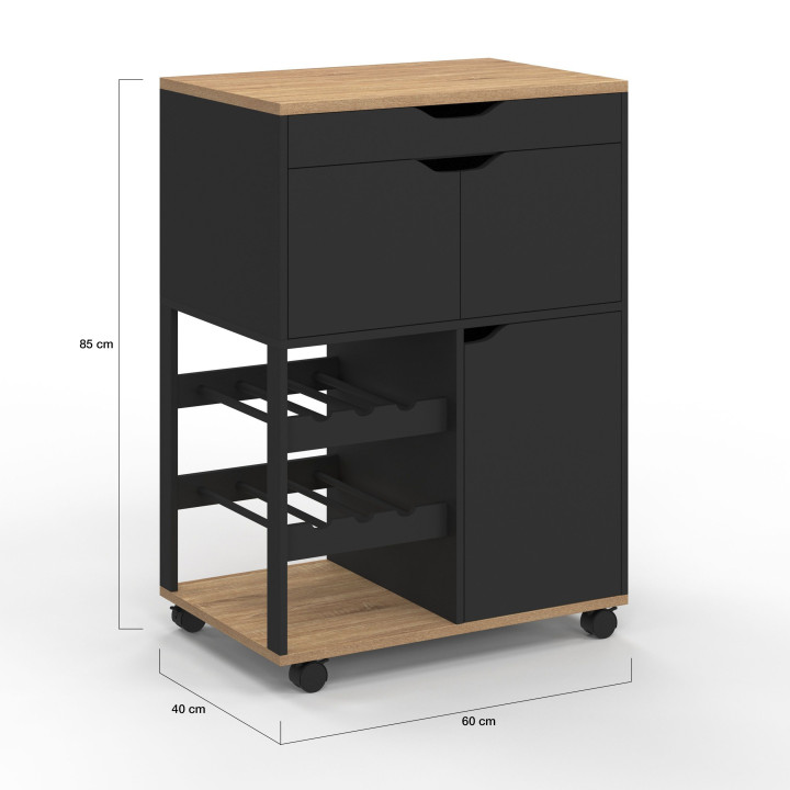 Credenza in legno e nero con armadi e portabottiglie - COSY | ID Market