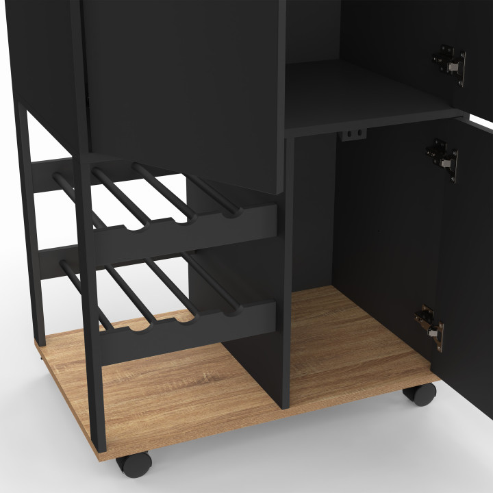 Credenza in legno e nero con armadi e portabottiglie - COSY | ID Market