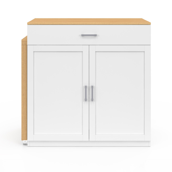 Isola centrale in legno bianco con tavolo da pranzo allungabile - VITO | IDMarket