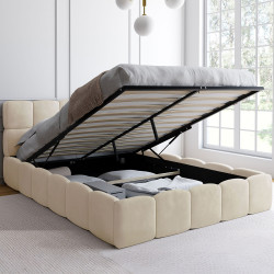 Testata matrimoniale trapuntata 140x190cm in velluto beige - NUAGE | IdMarket