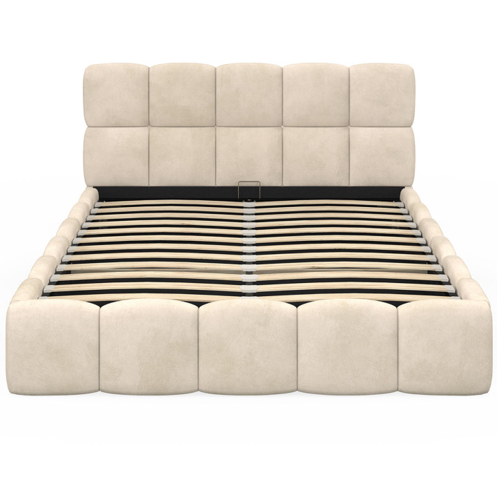 Testata matrimoniale trapuntata 140x190cm in velluto beige - NUAGE | IdMarket