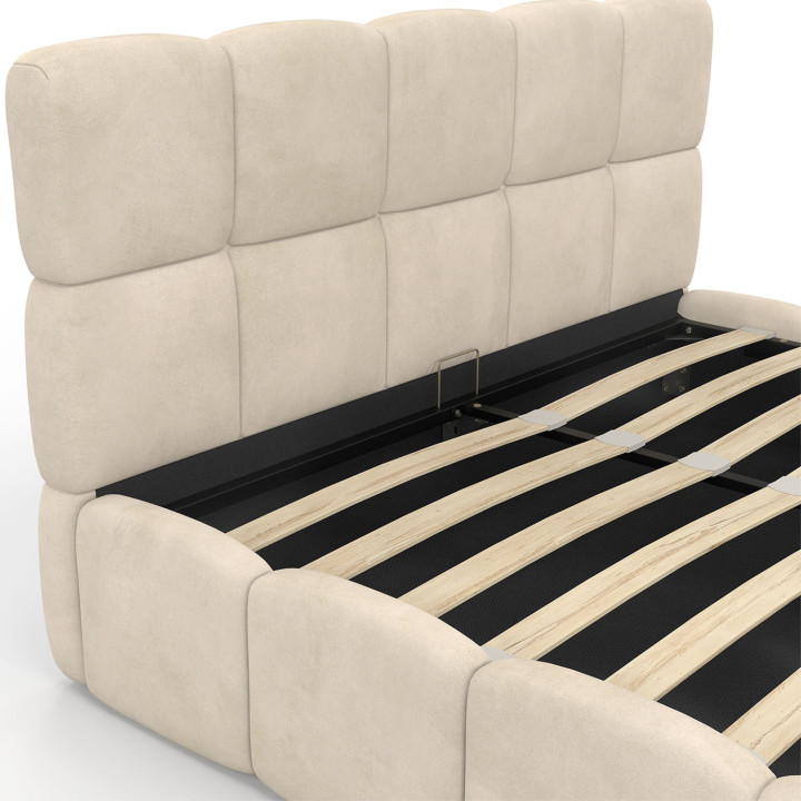 Testata matrimoniale trapuntata 140x190cm in velluto beige - NUAGE | IdMarket