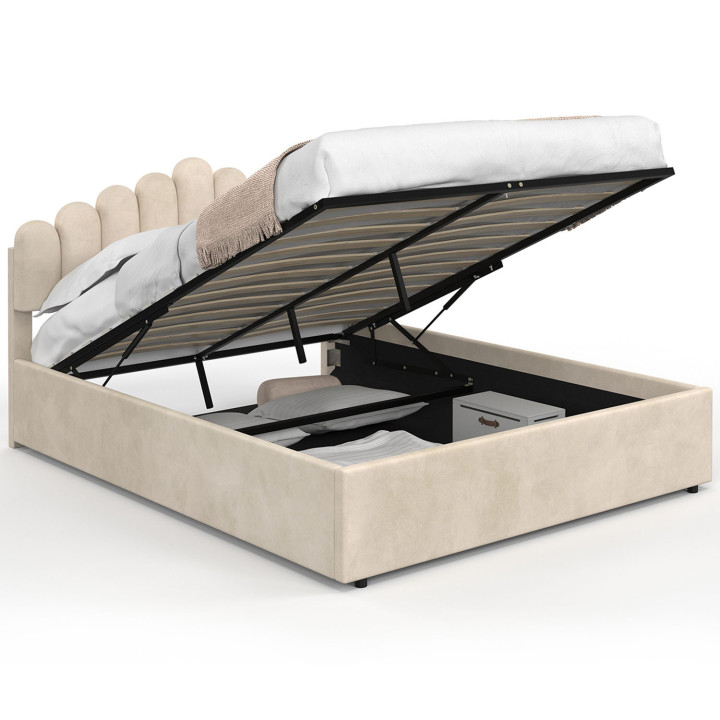 Letto matrimoniale con testiera e box spring 140 x 190 cm in velluto beige - NOELIE | ID Market