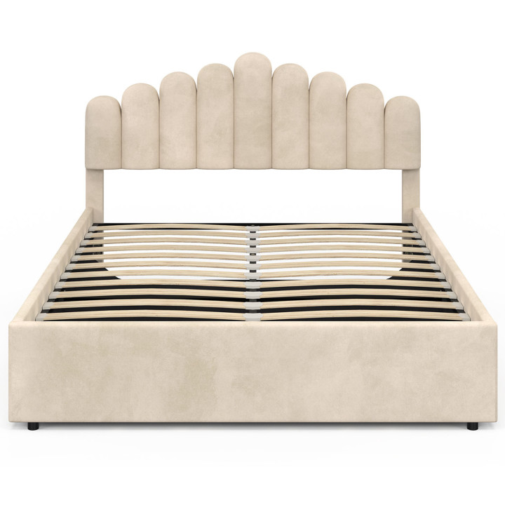 Letto matrimoniale con testiera e box spring 140 x 190 cm in velluto beige - NOELIE | ID Market