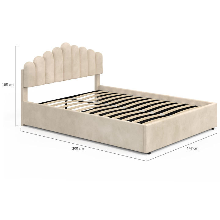 Letto matrimoniale con testiera e box spring 140 x 190 cm in velluto beige - NOELIE | ID Market