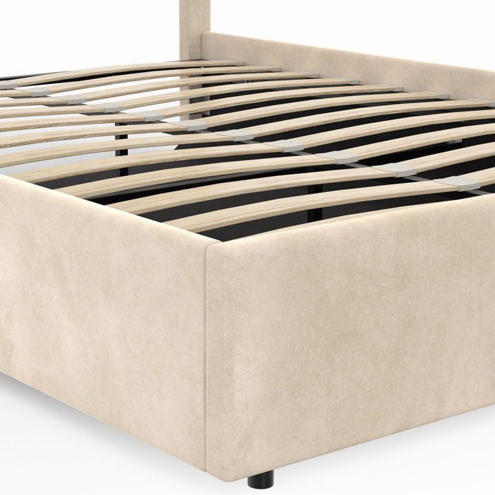Letto matrimoniale con testiera e box spring 140 x 190 cm in velluto beige - NOELIE | ID Market